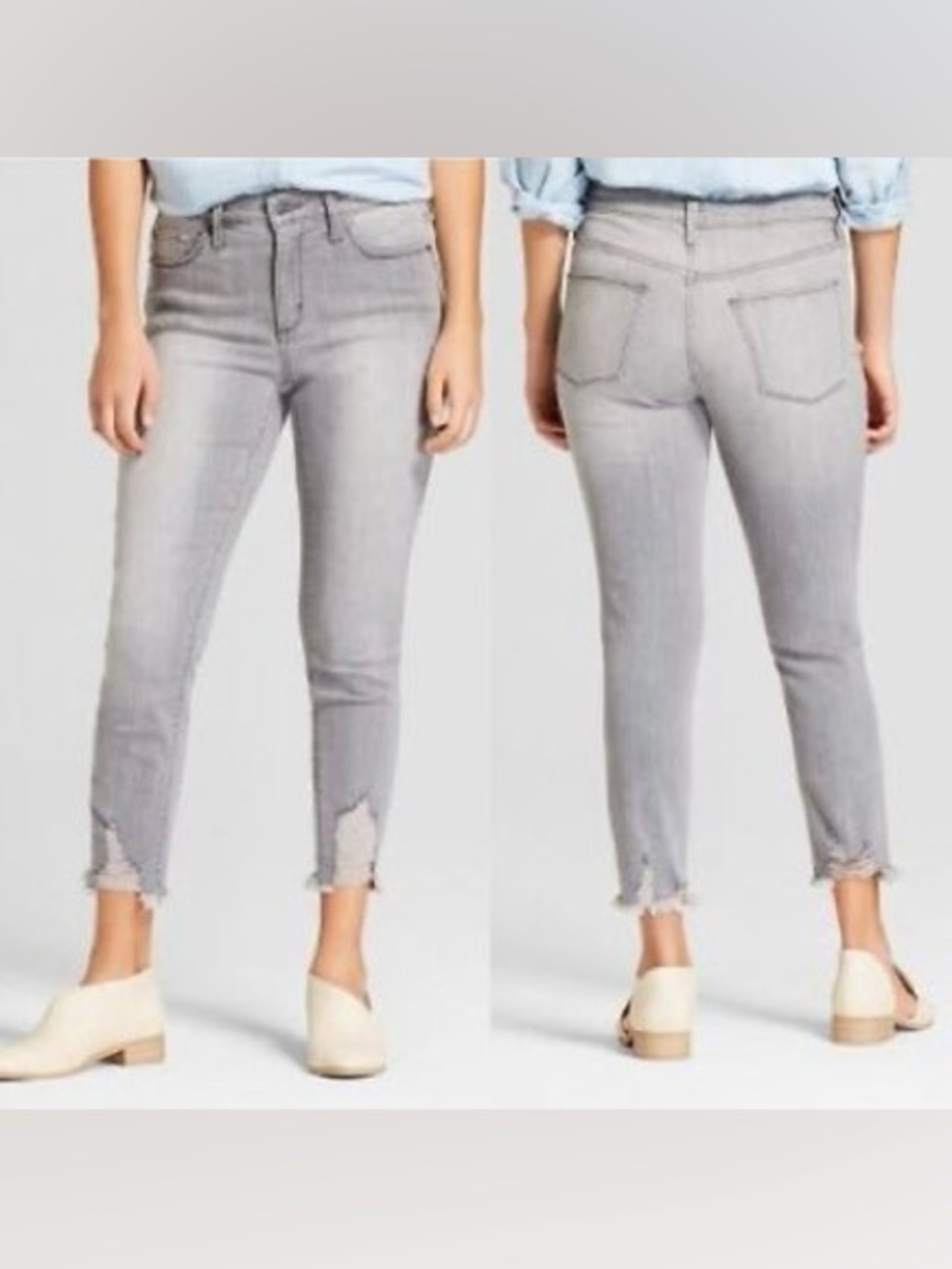 Universal Thread High Rise Skinny Crop Jeans Light Gray Wash Raw Hem Size 8